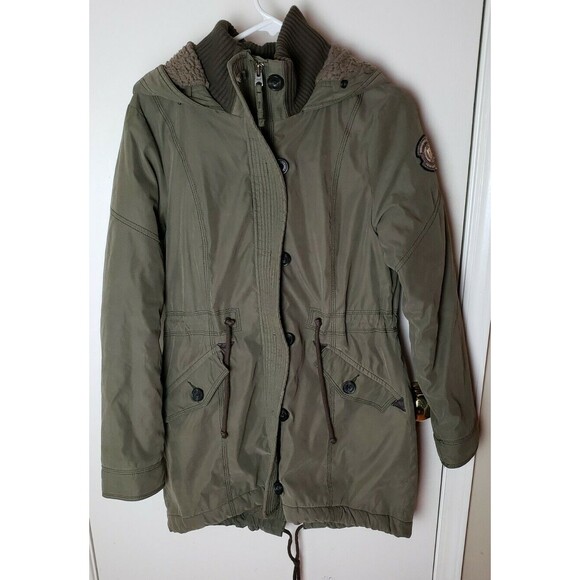 Abercrombie & Fitch 3-in-1 Olive Utility Parka Jacket Sherpa Lined Fur Hood Coat - Picture 4 of 12